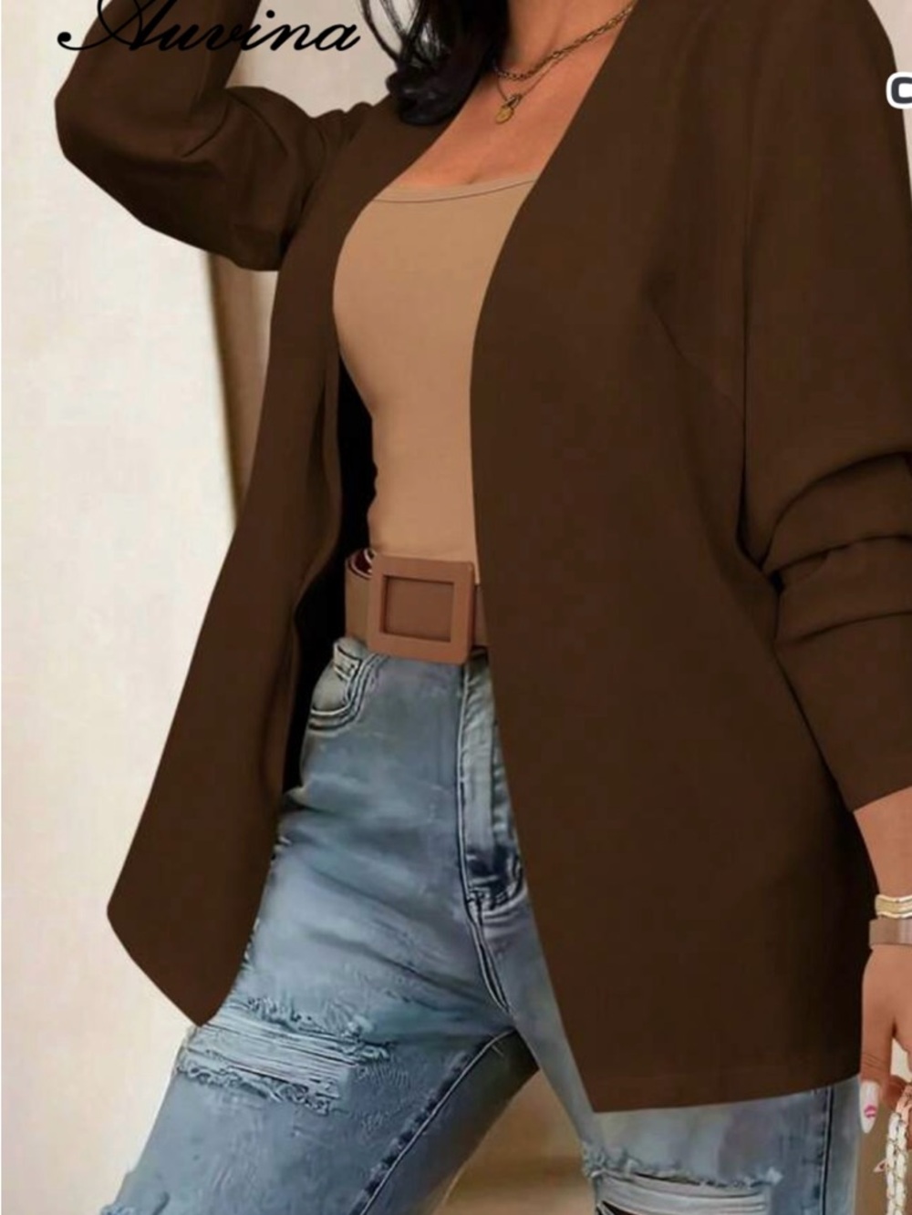 Women's Brown Open-Front Blazer Jacket